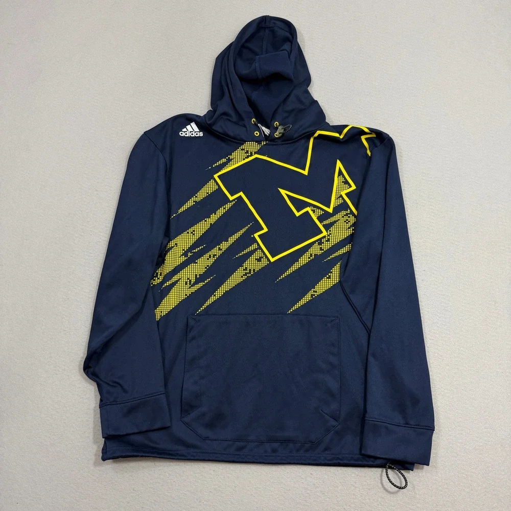 Adidas Hoodie Mens Large Blue Michigan Wolverines NCAA Fleece Pullover UofM
